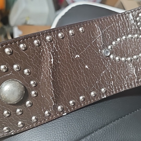 Leather belt with rhinestones sz. M/L - Picture 10 of 12